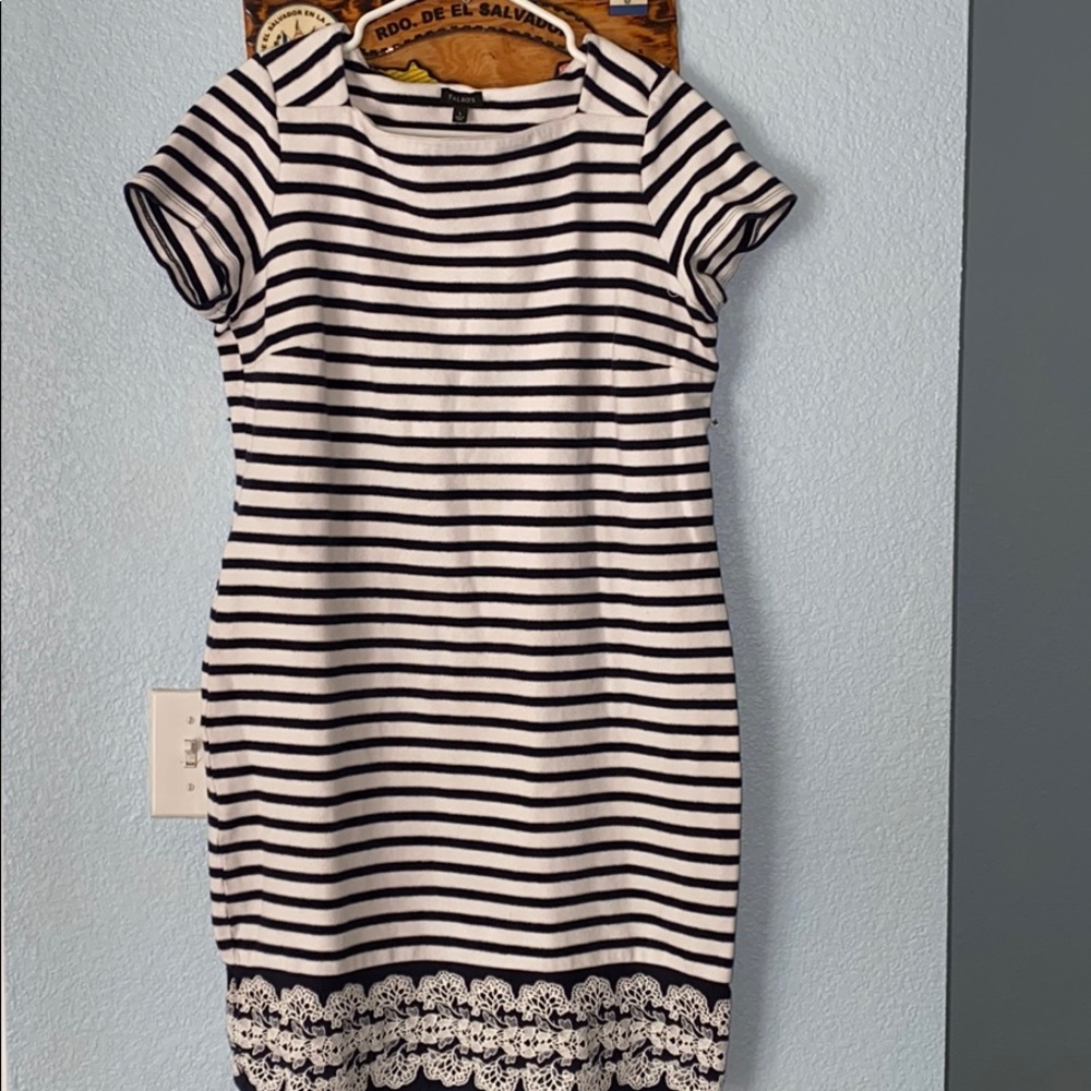 TALBOTS SHIFT DRESS STRIPE FLORAL BLUE